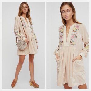 NWOT Free People Mia Embroidered Velvet Tunic Dress
